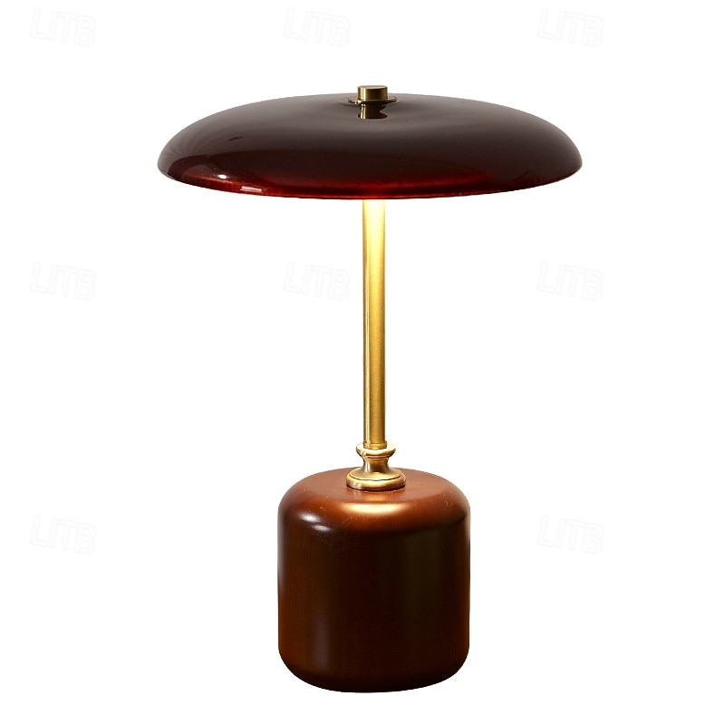 Candeeiro de mesa redondo de vidro e madeira de latão retrô contemporâneo com cilindro LED para cabeceira de 2025 por $252.39 –P1