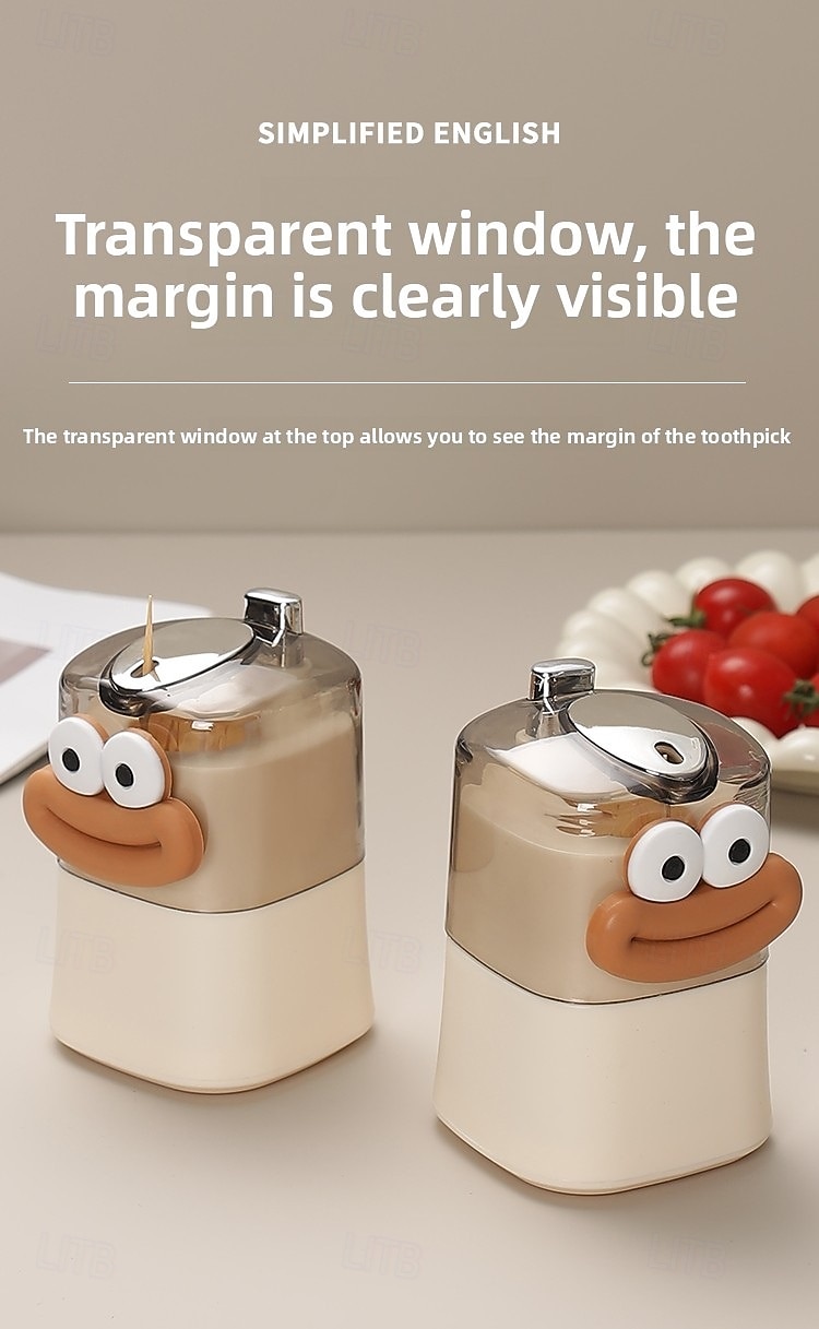 distributore automatico di stuzzicadenti a comparsa, design creativo a pulsante con simpatici adesivi a forma di cartone animato, ideale per l'uso in cucina e sul tavolo da pranzo del 2025 a $7.99 –P7