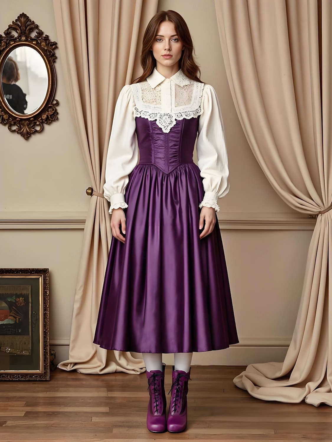 Dámské fialové šněrovací kotníkové boty s vyšívanými panely - ploché boty ve viktoriánském stylu z roku 1900 pro cosplay, podzimní festivaly a outfity inspirované vintage stylem 2025 - $59.99 –P2
