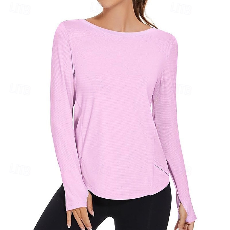 Dame Yogaskjorter Crew-hals UPF50+ Pustende Langermet sport Helfarge Topper Til Treningsstudio Løp Trening Sportsklær 2025 - $18.99 –P7