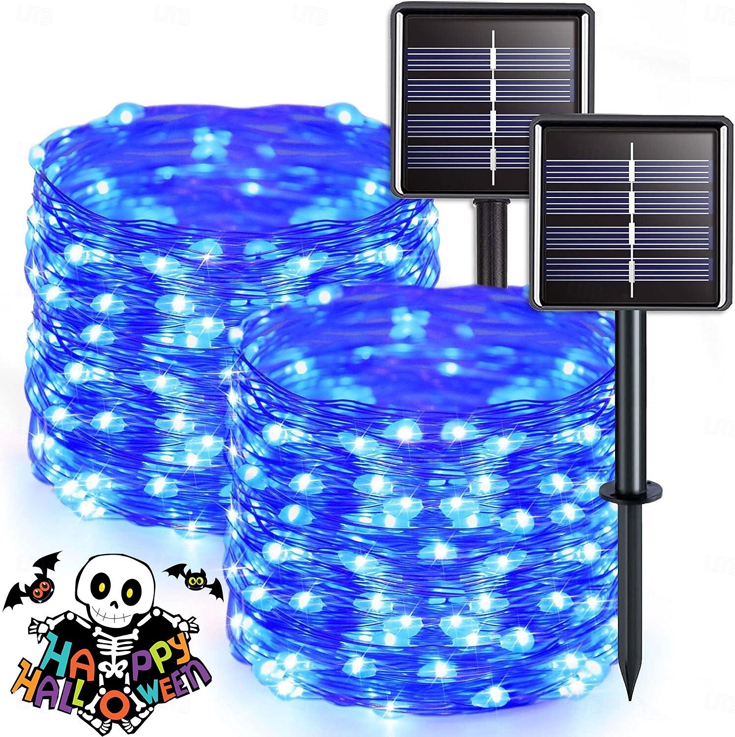 2 ks 10M/33FT 100 LED Korálky Venkovní IP44 Voděodolné Solární Fairy Světelný Řetěz Halloween Svatební Valentýna Dvůr Trávník Zahrada Festivalová Atmosféra Dekorace Měděný Drát Světlo 2026 - $14.49 –P6