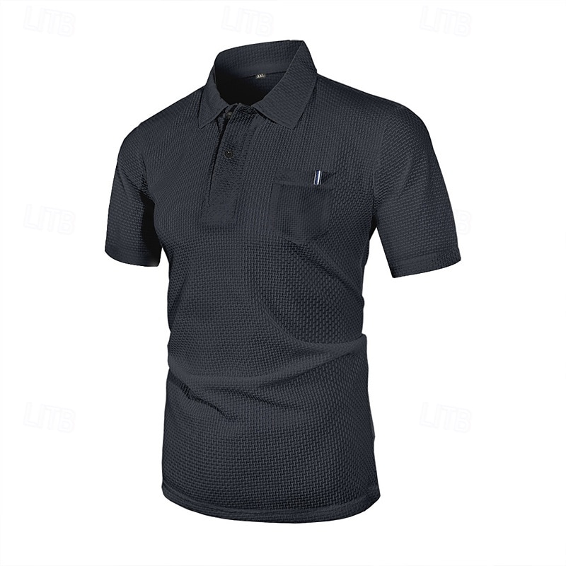 Multi-pakketten 3 stuks Voor heren Revers Korte Mouw Wit+Zwart+Blauw Ice Silk seersucker polo Polo's met knopen Golfshirt Jacquard Effen Vakantie Alledaagse kleding Polyester Zomer 2026 - $48.99 –P9