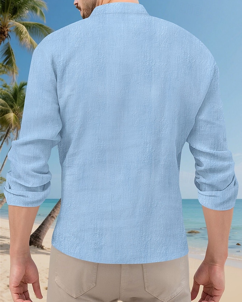 Per uomo Camicia Camicia popover Camicia Estiva Camicia casual Camicia da Spiaggia Nero Bianco Giallo Blu marino Azzurro cielo Manica Lunga Semplice Colletto alla coreana Vacanza Camicia hawaiana del 2025 a $23.99 –P2