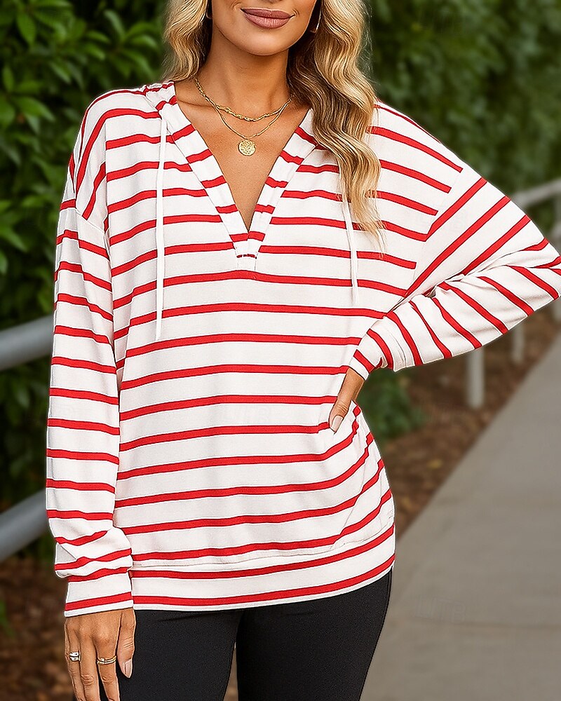 Per donna Felpa pullover Felpa con cappuccio Coulisse Manica Lunga Top Athleisure Autunno Scollo a V A righe Traspirante Allenamento All'aperto Corsa abbigliamento sportivo Abbigliamento sportivo del 2025 a $21.99 –P4