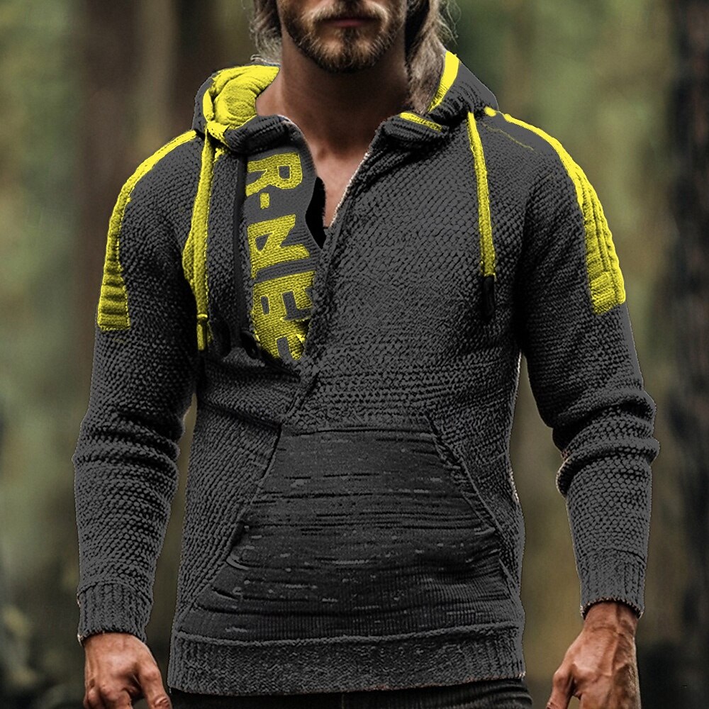Herren Pullover Pullover mit Viertelreißverschluss Strickpullover Gerippt Stricken Normale Oberteile Gestrickt Buchstabe Mit Kapuze Mode Basic Urlaub Alltagskleidung Bekleidung Herbst Winter Gelb Rote 2025 - $41.99 –P5