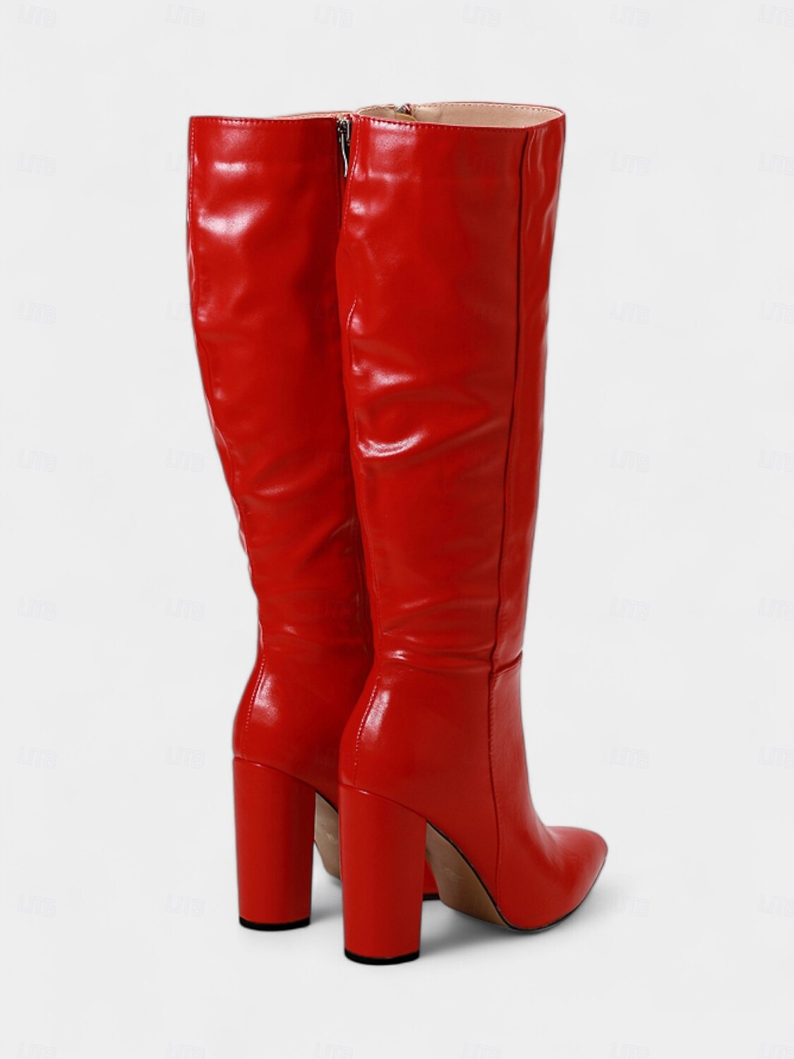 Grüne kniehohe Kunstlederstiefel für Damen – Stiefel mit spitzer Zehenpartie und Blockabsatz für Streetstyle im Herbst und Winter, tägliche Ausflüge und Urlaubsmode 2025 - $64.99 –P4