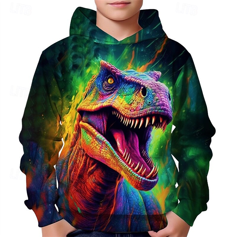 Gutt 3D Dinosaur Hattetrøje Langermet Vår Høst Mote Gatemote Barn 4-12 år Med hette utendørs Avslappet Daglig Normal 2025 - $18.99 –P2