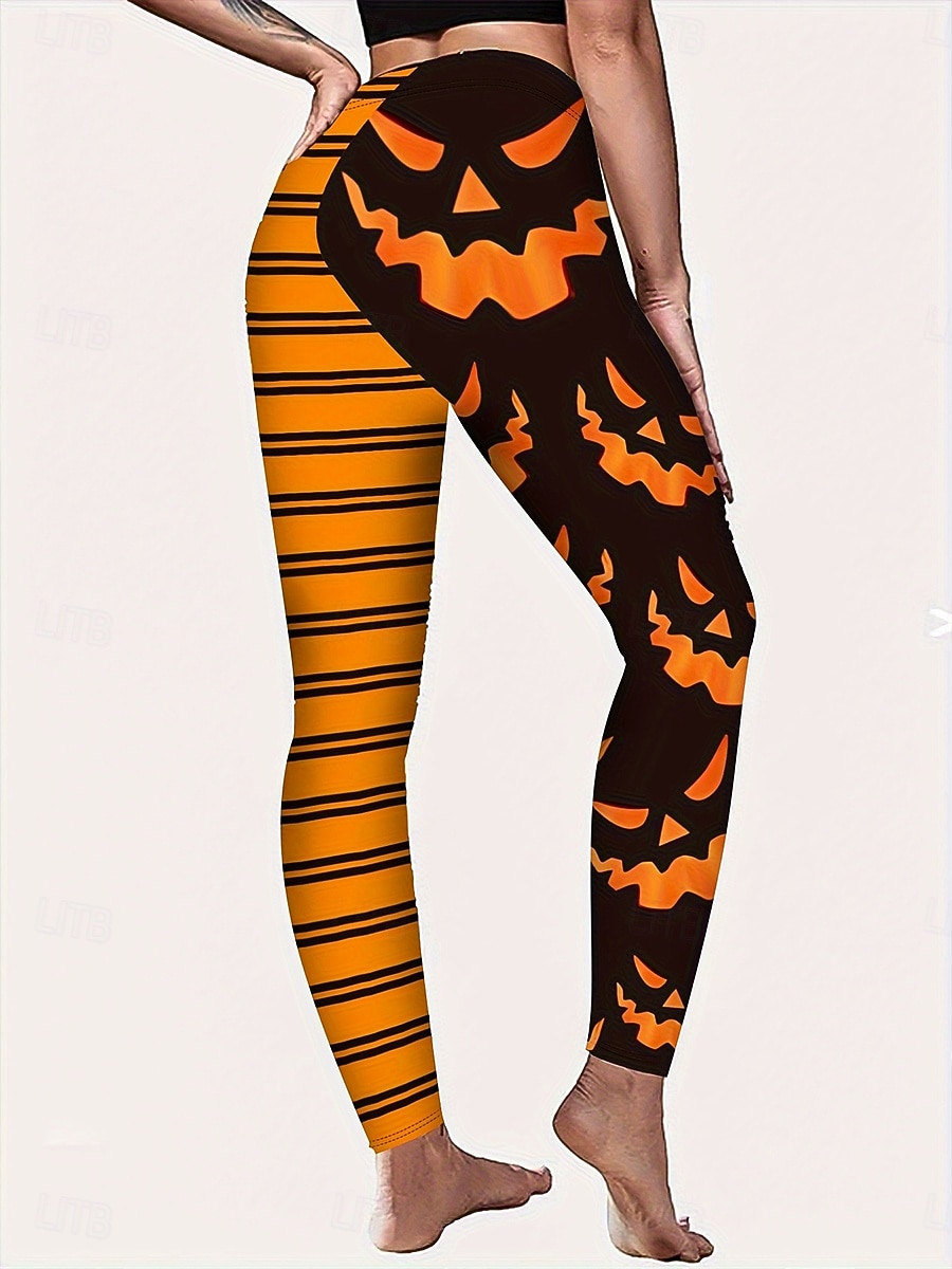 Dame Leggings Ferie Årgang Mote Full lengde Høy MidjePantsHalloween Grafisk Gresskar Stripet Printer Myk Pustende Elastisk Formell utendørs Feriereise Oransje Vår Høst Vinter Slank Fasong 2025 - $22.99 –P3