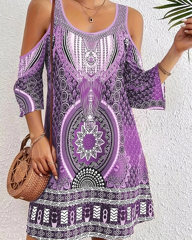 Femmes Robe Midi Robe bohème Classique Moderne Vacances Fête Sortir Coupe régulière Fleur Sans manches Col ras du cou Bleu Violet Marron Vert Automne de 2025 ? $19.99 –P4