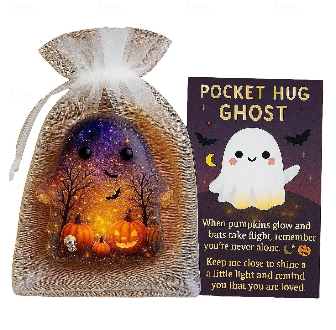 Halloween kapesní objetí duch s povzbudivou kartičkou roztomilý mini přívěsek inspirativní dárek pro přátele ručně vyřezávaná drahokamová socha ducha pro dekoraci domácího stolu 2025 - $19.99 –P5