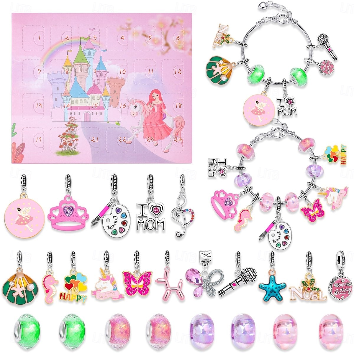 Juleadventskalender med enhjørningsarmbånd 2025 for jenter, 24 dagers rosa DIY-smykkesett med 22 sjarmperler og 2 justerbare armbånd, nedtellingsgave til jul for barn og tenåringer og kvinner 2025 - $21.99 –P5