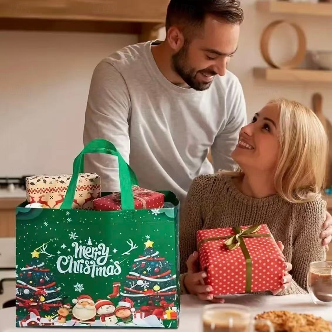 16 pungi cadou de Crăciun – pungi mari din material nețesut pentru cumpărături de sărbători, împachetare cadouri, cadouri de petrecere, ambalaje de Crăciun &pungi de cadou reutilizabile 2025 - $25.99 –P3