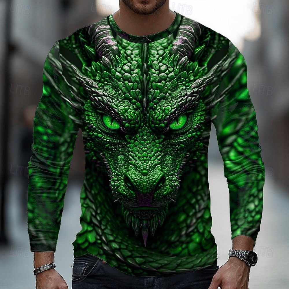 Per uomo Drago 3D Maglietta Manica Lunga maglietta Stampa 3D Girocollo Camicia Moda Essenziale Casuale Quotidiano Streetwear Blu Rosso Verde Estate Primavera Abbigliamento S M L XL XXL XXXL del 2026 a $21.99 –P3