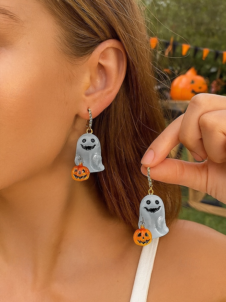 orecchini da donna a forma di fantasma e zucca di Halloween: graziosi gioielli pendenti con dettagli in cristallo per feste in maschera, cosplay e abiti festivi del 2025 a $11.99 –P2