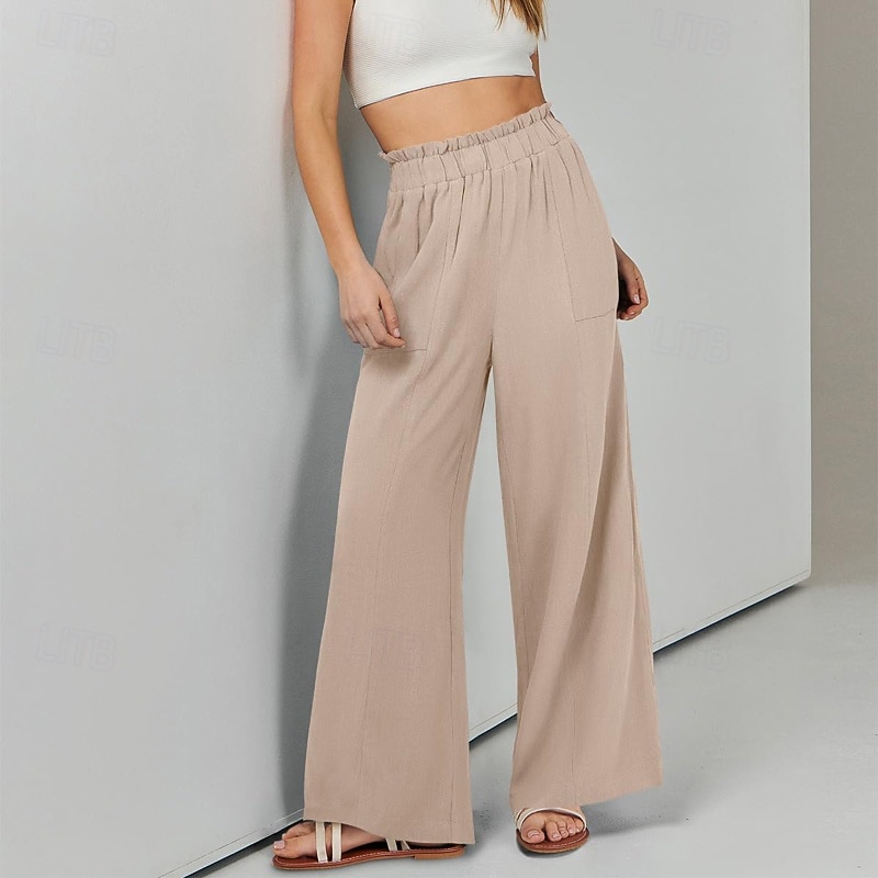 Mujer Perneras anchas pantalones Ropa de calle Casual Longitud total Cintura Media Plano Bolsillo Cintura elástica Cómodo Calle Festivos Ropa Cotidiana Azul Verde Menta Marrón Verde Ejército Otoño 2026 - $22.99 –P4