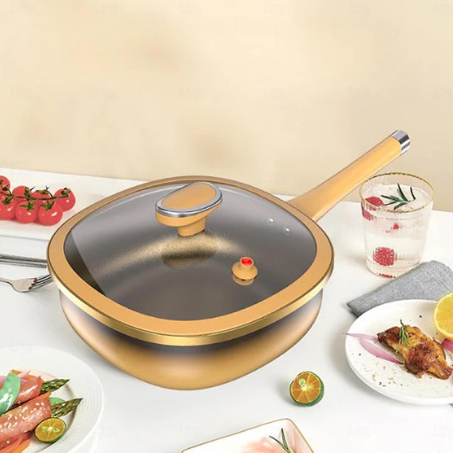 2025年 12インチのチタン合金ノンスティックポット、蓋付きチタンノンスティックフライパン、卵焼き、炒め物、煮込み、蒸し煮、その他の調理に  コレクション – $42.99 –P3