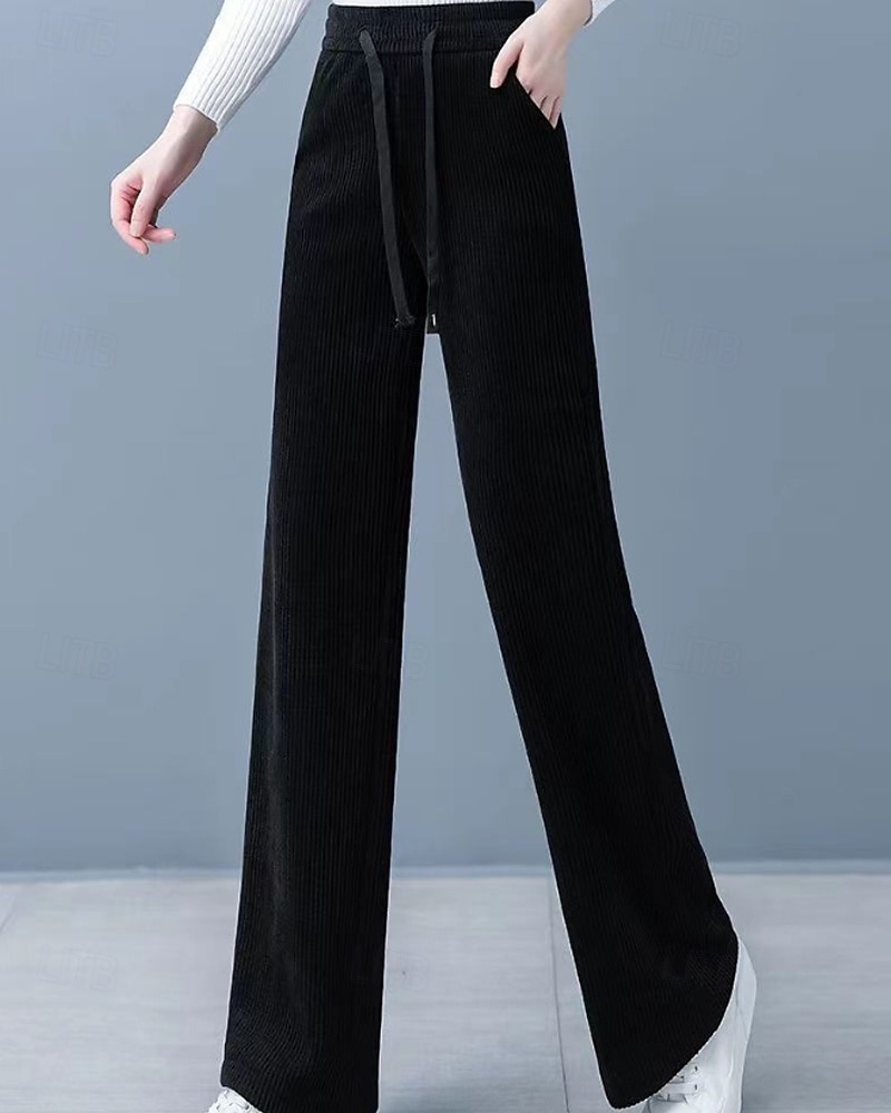 Naisten Vakosamettihousut Housut Suora Katutyyli Vapaa-aika Täyspitkä Luonnollinen Tavallinen Joustava kiristysnauhan suunnittelu Mukava Katu Pyhäpäivä Viikonloppu Tumma harmaa Musta Khaki Syksy 2025 - $20.99 –P4