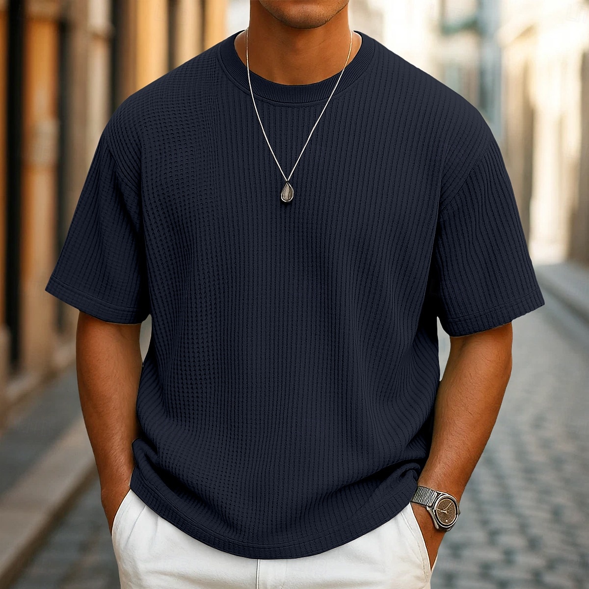 Homme Tee-shirt Gaufre T-shirt Manche Courte Col ras du cou Été Toutes saisons Couleur Unie Texturé Mode Designer Occasionnel Tricoté Extérieur Occasionnel Quotidien Vert Claire bleu marine Bleu de 2026 ? $18.99 –P5