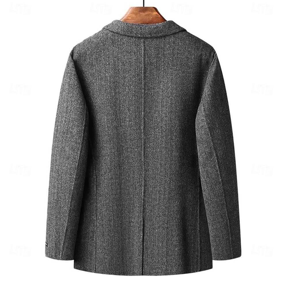herr ullblandad kavaj jacka skola formell semester elegant klassisk vår höst ull polyester enfärgad fiskbensmönster termisk varm enkelknäppt tvåknapps kavaj kaffe grå 2025 - $88.99 –P6