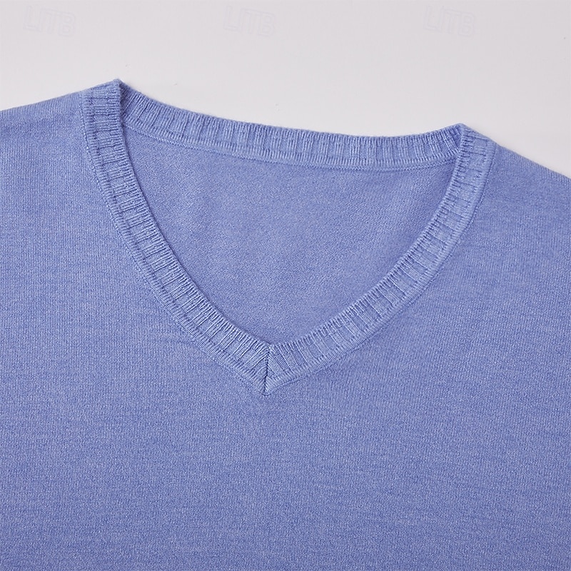 Herr Klänning tröja Pullover tröja Ribbad Sticka Vanliga toppar Stickat Slimmad passform Slät V-hals Modernt Modernt Xmas Arbete Kläder Vinter Gul Blå S M L 2025 - $28.99 –P7