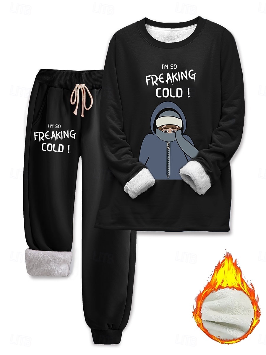 Damen Elegant Warm Mode Zweiteilige Sets Trainingsanzug Hosen-Sets Langarm Bischofsärmel Rundhalsausschnitt Rundhals Grafik Buchstabe Porträt Druck Outdoor Urlaub Täglich Schwarz Rosa Dunkelpink 2025 - $41.99 –P2