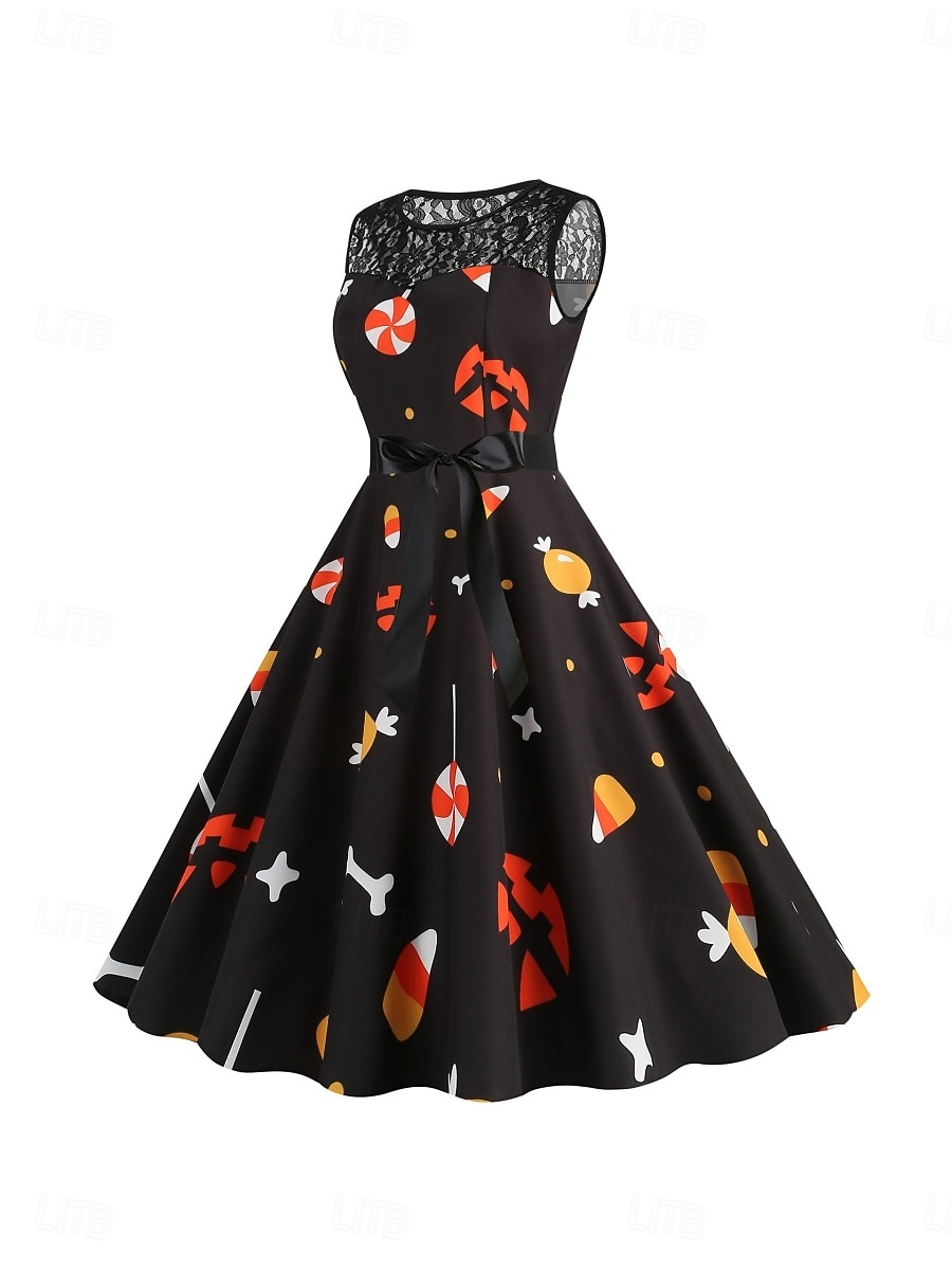 Halloween Damskie Sukienka midi Sukienka A line Codzienny Codzienny Święto Regularny Dynia Nietoperz Bez rękawów Półgolf Czarny Ciemnoczerwony Czerwony Pomarańczowy Lato Wiosna Jesień 2025 - €26.45 –P11
