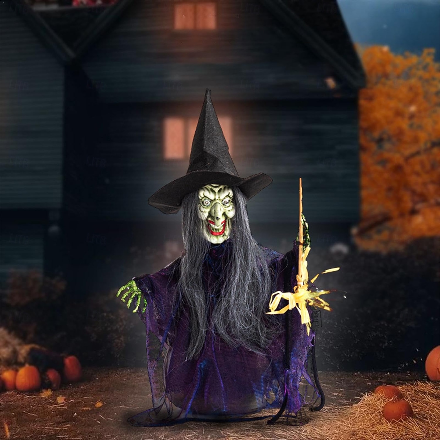 2025年 ハロウィンの魔女の飾り、ハロウィンの魔女が開いた魔女のフィギュア、ハロウィンの飾り、サウンドアクティブ - ホームデコレーション、パーティーギフト用品、屋内屋外用、光る目付き  コレクション – $139.99 –P2