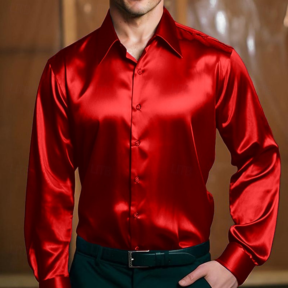 Per uomo Camicia Come la seta Camicia in raso Camicia elegante Camicia casual Camicia con Bottoni Semplice Formale Affari Nero Bianco Giallo Rosso Manica Lunga Bavero Primavera & Autunno Tutte le del 2025 a $21.99 –P6