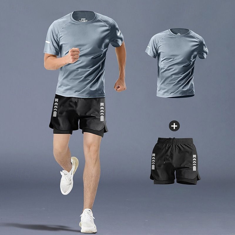 Herren Trainingsanzüge 2-teiliges Sport-Set Athleisure Hohe Taille Schnelltrocknend Basketball Laufen Yoga Sportbekleidung Sportkleidung Einfarbig Dunkelgrau Grau Schwarz Schwarz 2025 - $21.59 –P5