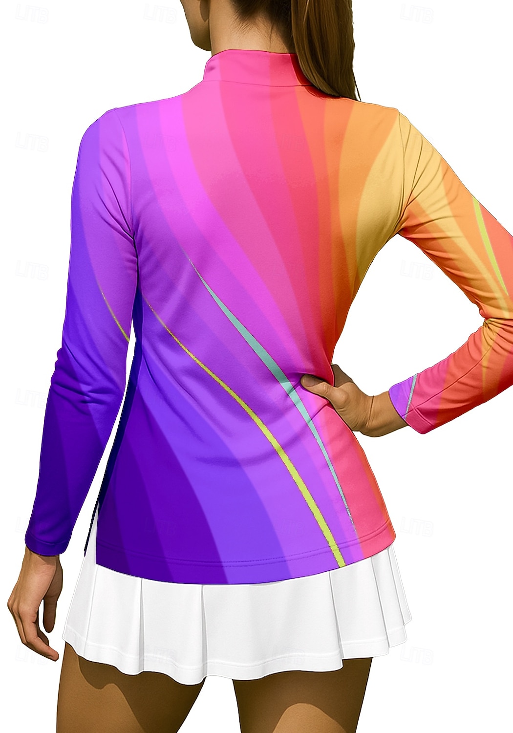 Dames Verloop Gestreept Hemd Sportshirt Wandelen poloshirt Tennisshirt Lange mouw Vetoketju Bloemig UPF50+ UV-bestendig Hoge Elasticiteit Vochtregelerend Ademend Volleybal Tennis Golf Opstaand Rits 2026 - $25.99 –P2