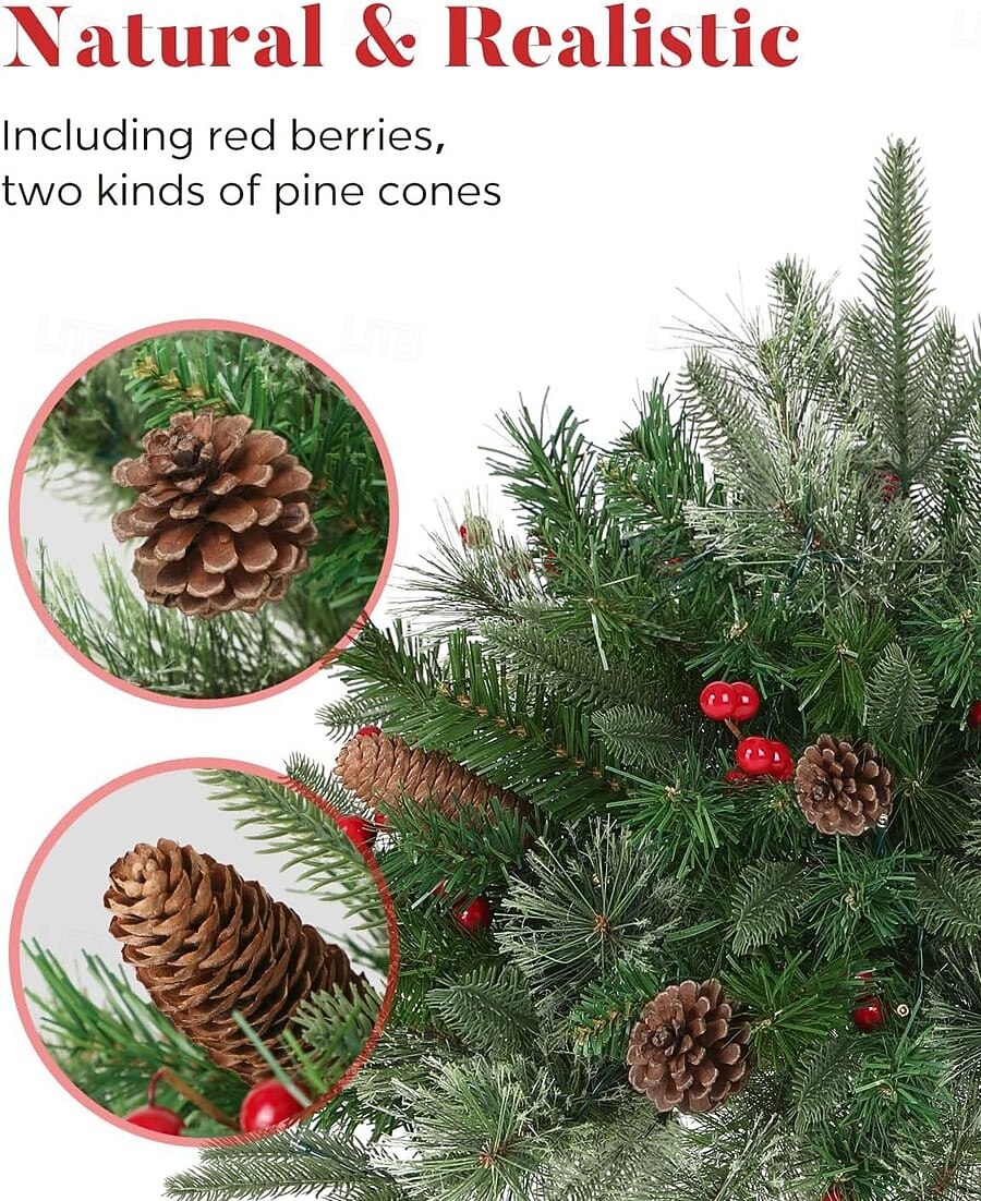 Urna de árbol de Navidad artificial preiluminada, decoración navideña para exteriores con plantas artificiales adornadas con adornos variados y luces LED blancas preinstaladas, decoración navideña con 2025 - $29.99 –P6