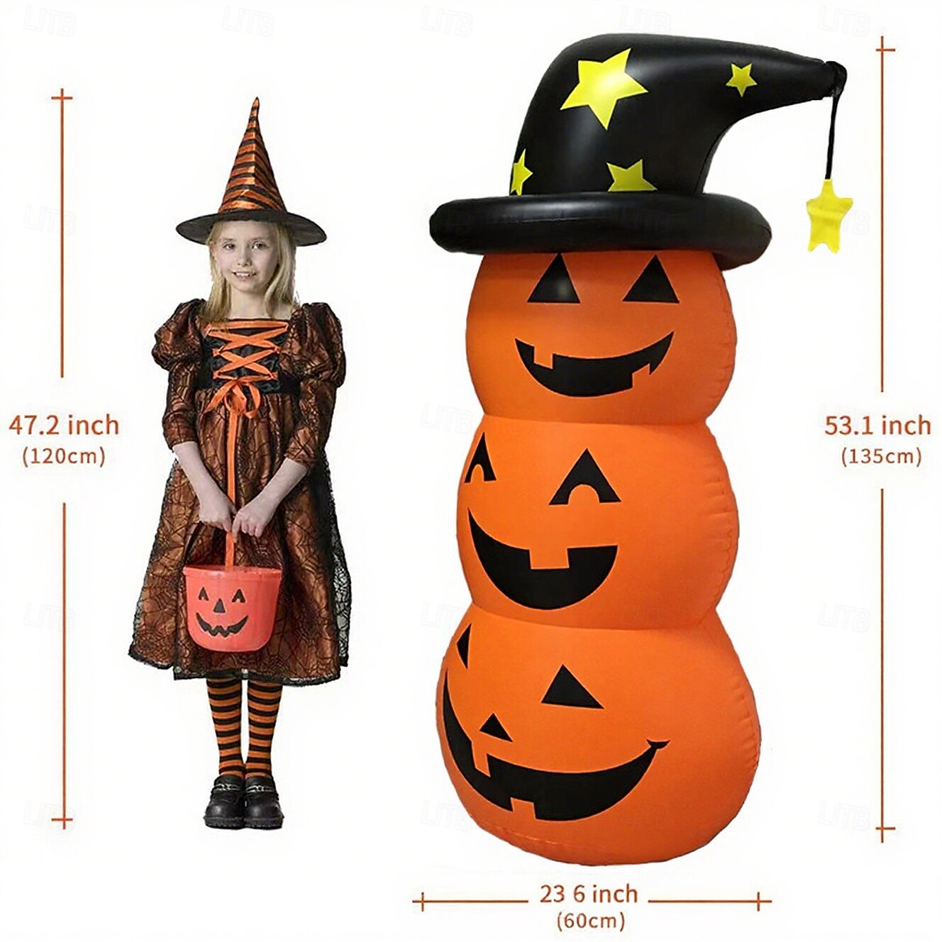 Halloweenský dýňový balónek nafukovací dýňový mužík extra velký 53,1 palce (135 cm) dýňový houpací párty dekorace dekorační doplněk pro domácí dekoraci luxusní kostým škola festival kulturní 2025 - $44.99 –P7