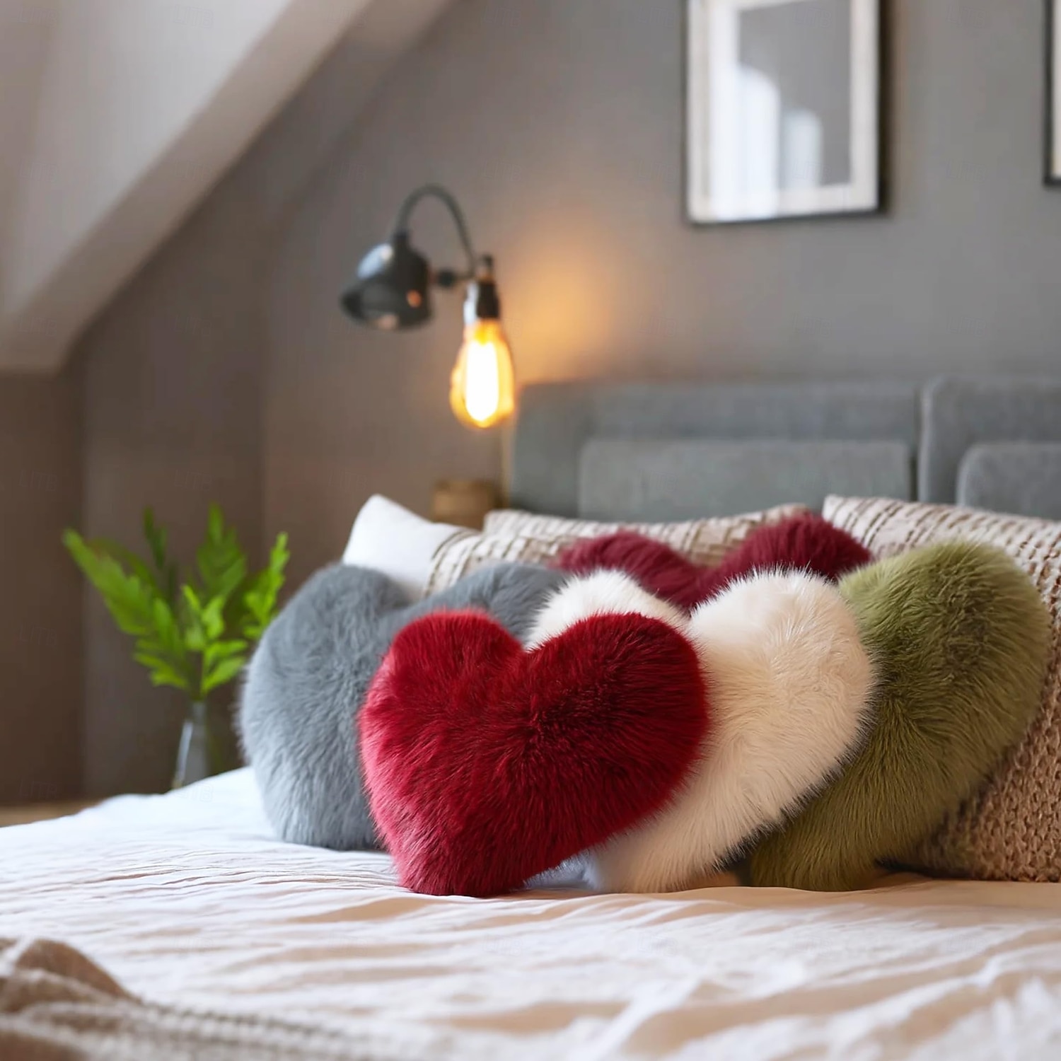 Valentine's Day Wine Red and Gray Heart-Shaped Pillow, Faux Fox Fur Decorative Cushion, Soft Fluffy Throw Pillow for Sofa, Chair, Bed, Living Room, Plush Home Decor Accent 2026 - $20.99 –P5