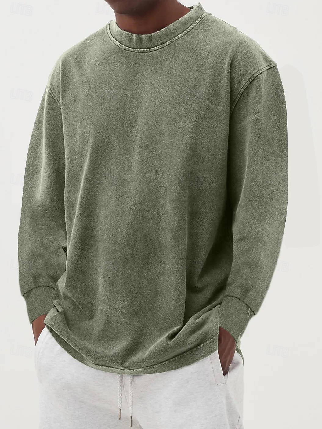 Herren T-Shirt Langarmshirt Langarm Rundhalsausschnitt Herbst Winter Retro Einfarbig Mode Designer Nostalgisch Mode Jahrgang Urlaub Straße Ausgehen Schwarz Himmelblau Olive Top T-Shirt für Herren 2025 - $27.99 –P6