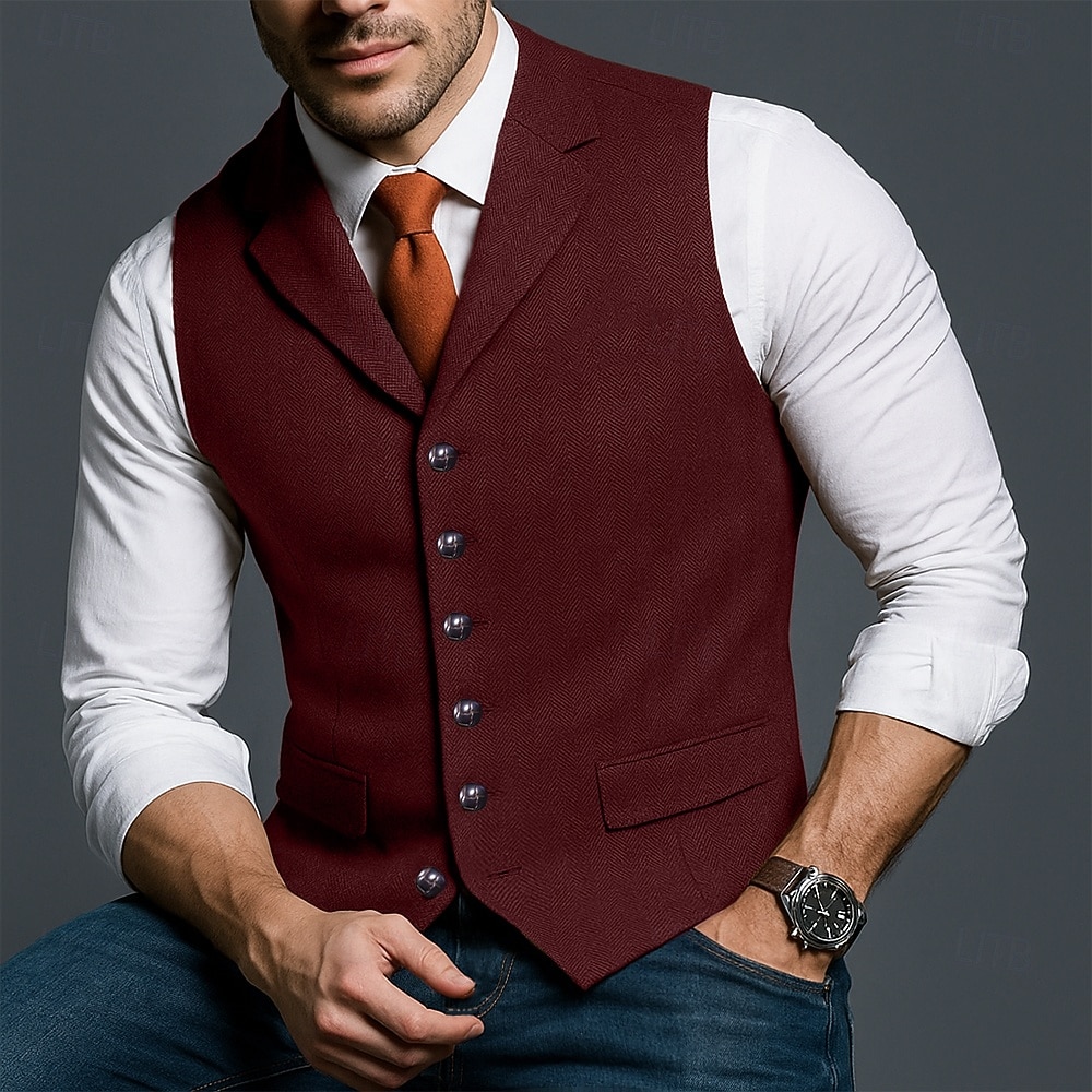 Herren Tweedweste Weste Formell Hochzeit Urlaub Täglich Mode Klassisch Frühling Herbst Tasche Knöpfe Polyester Tweed Bequem Einfach Fischgrätenmuster Einreihig V Ausschnitt Revers Schmale Passform 2025 - $35.99 –P15