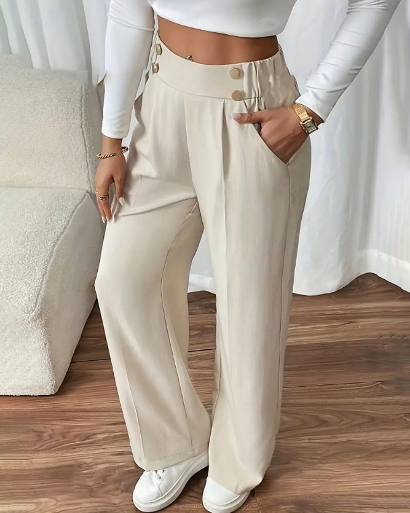 Жен. Широкие Костюм Мода Уличный стиль Полная длина Средняя талия Полотняное плетение Карман Эластичная талия Удобный Официальные Офис Для улицы Абрикосовый Серый Черный Светло-зеленый Осень 2025 - $19.99 –P7