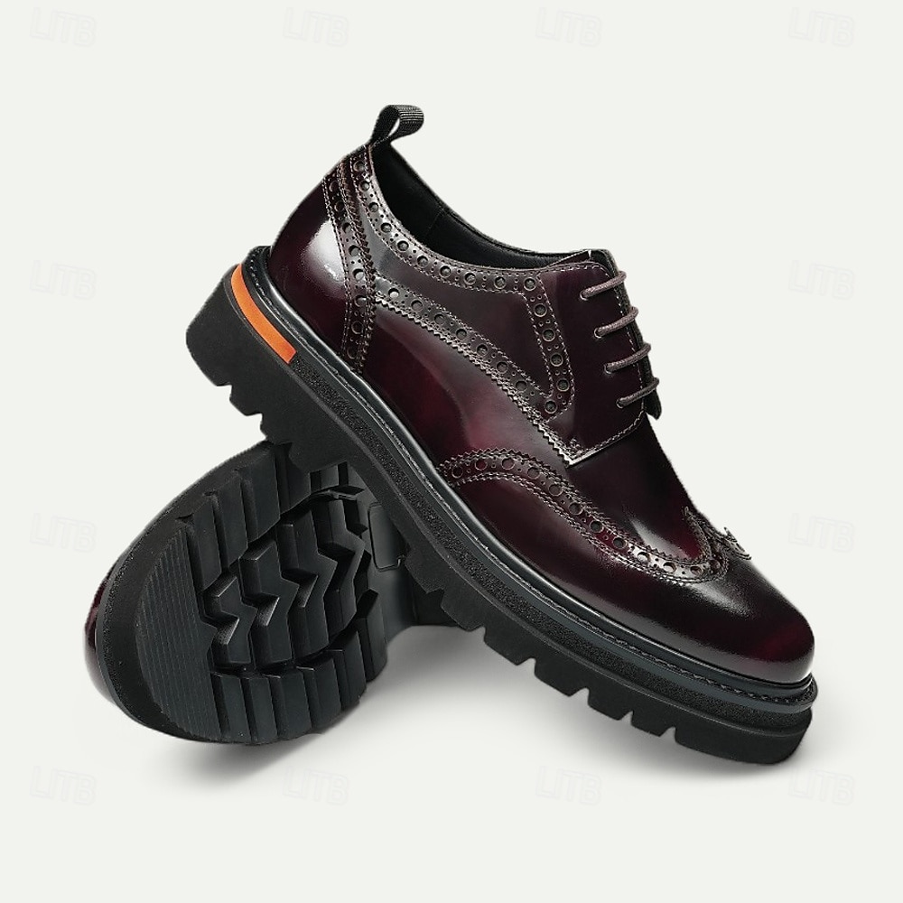 Herresko i ekte skinn med vingetupp og brogues, klassisk brunt formelt fottøy for kontor, banketter og bryllup 2026 - $119.99 –P8