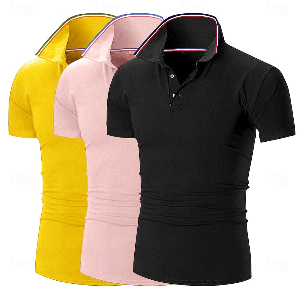 Ανδρικά Πουκάμισο γκολφ Πουκάμισα Pique Polo Επιχείρηση Causal Ριμπ γιακά πόλο Κοντομάνικο Μοντέρνα Βασικό Συμπαγές Χρώμα Σκέτο 3 τεμάχια Κουμπιά Καλοκαίρι Άνοιξη & Χειμώνας Όλες οι εποχές 2026 - $33.99 –P9