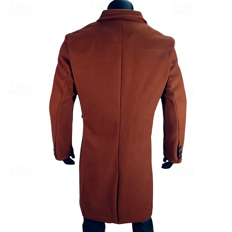Herren Mantel Trenchcoat Langer Trenchcoat Urlaub Täglich Herbst Winter Polyester Winddicht Warm Oberbekleidung Bekleidung Mode Klassisch Einfach Tasche Revers Doppelreihig 2025 - $44.99 –P9