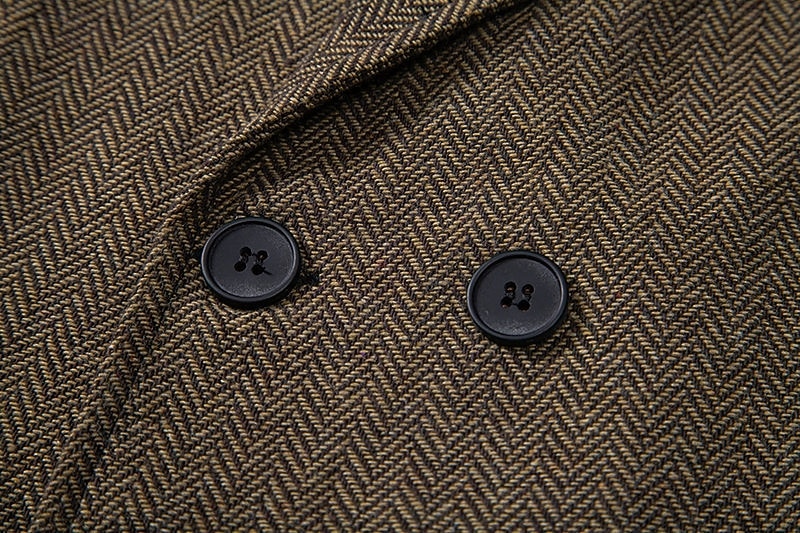 Herre سترة Veste Feriereise Daglig Bryllupsfest Stevnemøte Årgang Mote Vår Høst Lomme Knapper Polyester Tweed Bekvem عادي Fiskebein Dobbeltkneppet Hakkjakkeslag Normal Burgunder kaffe Grå Vest 2025 - $35.99 –P9