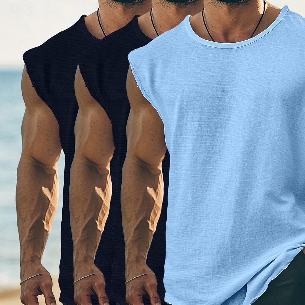 Homme T-shirt Sans manches Manche Courte Manches Courtes Col rond Été Uni Mode Classique Occasionnel 3 Pièces Basique Pur Occasionnel Rue Sports H T-shirt haut de gamme pour homme de 2026 ? $47.99 –P8