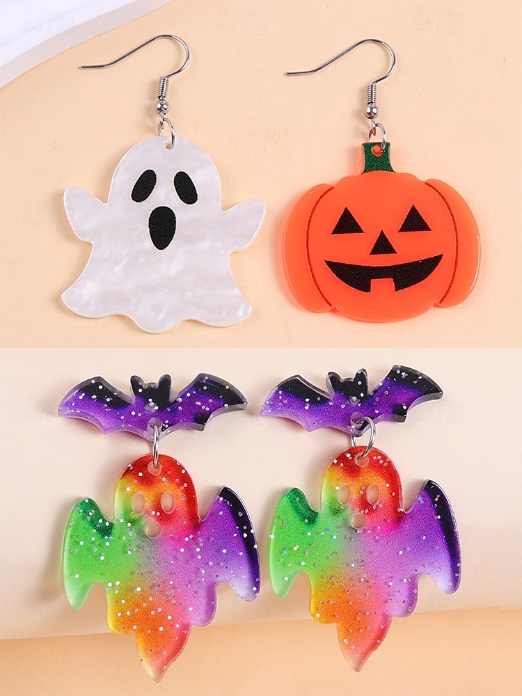 Halloween-øredobber til dame – øredobber i akryl med gresskar, spøkelse, flaggermus og edderkopp til fest, cosplay og festlige kostymesmykker. 2025 - $11.99 –P5