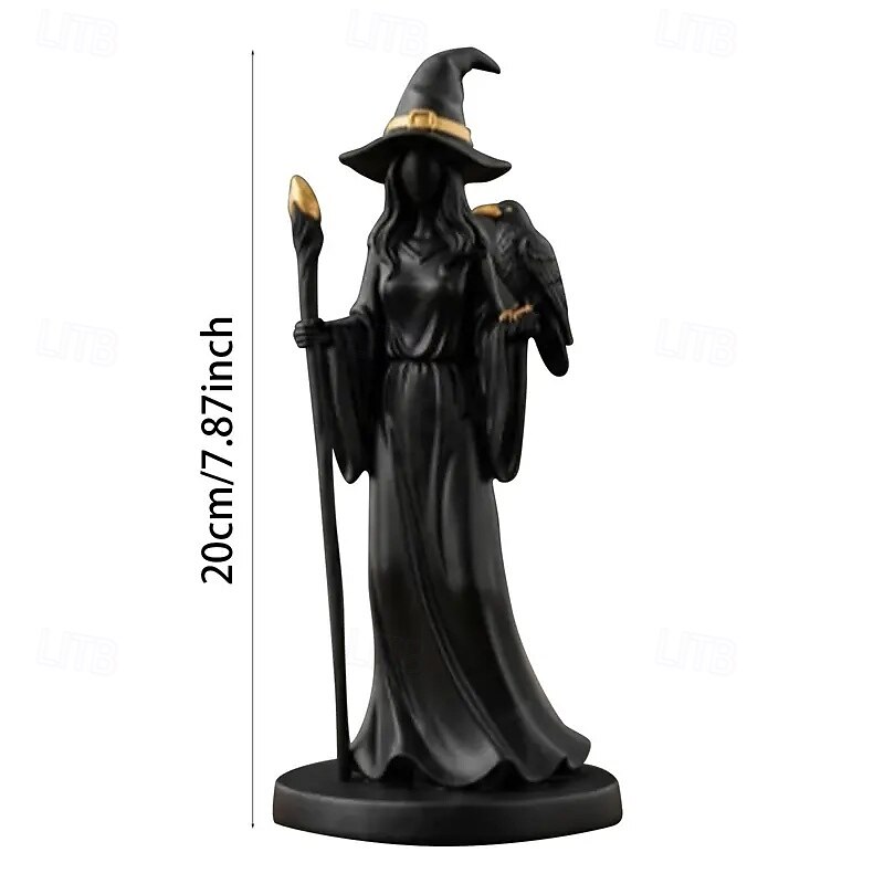 sculptură de vrăjitoare cu toiag negru auriu elegant negru &figurină mistică din rășină aurie cu pălărie de vrăjitoare complicată &personal pentru ornament de birou de interior/exterior 2025 - $14.99 –P6