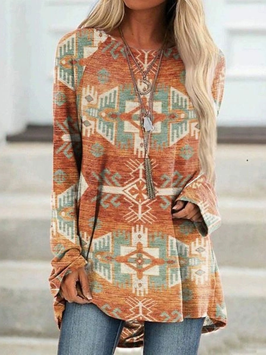 Γυναικείο T-shirt Μακρυμάνικο Γραφικό Φυλή Vintage Στυλάτο Κλασικό Μακρυμάνικο Στρογγυλή Λαιμό Κανονικά Τοπ Ημερήσια Εκτύπωση Κόκκινο Μπλε Άνοιξη Φθινόπωρο Προφθινόπωρο 2026 - $26.99 –P1