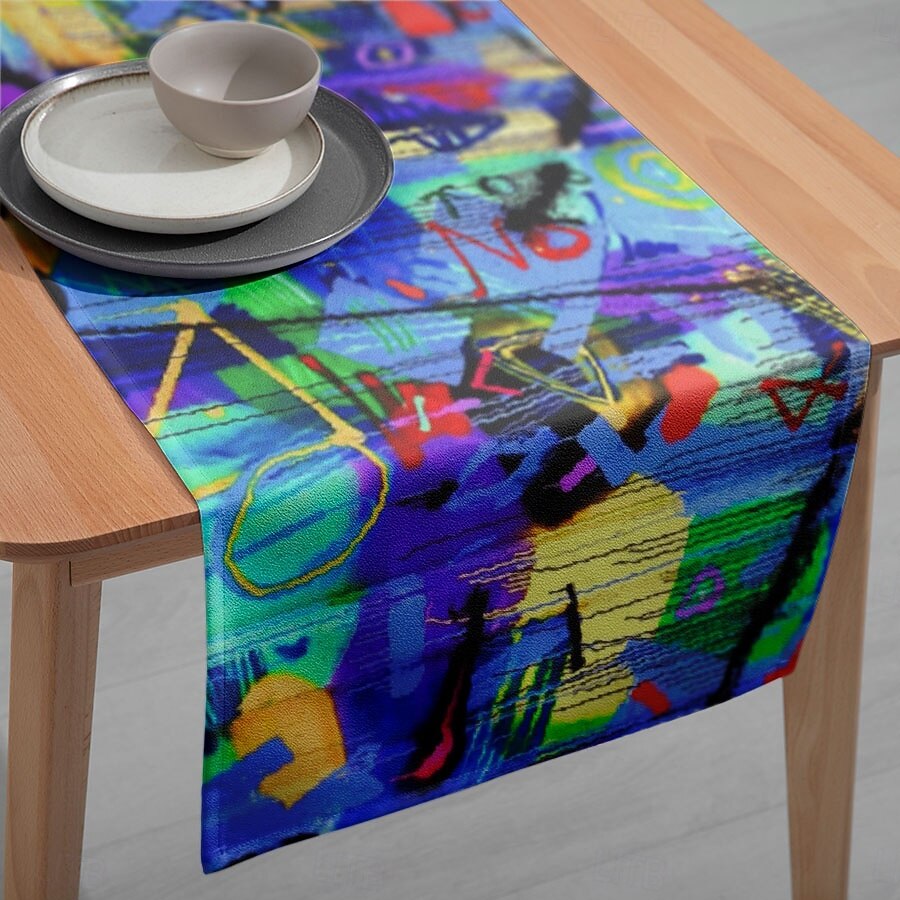 1PC Runner de Masă Graffiti Colorat Steag de Masă - Măsuță dreptunghiulară imprimată digital pentru restaurant banchet decorare petrecere (33x180cm/13x70.5in) 2025 - $10.99 –P7