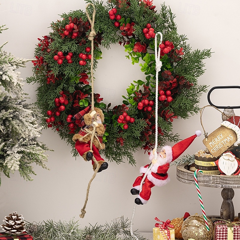 Décoration de Noël en forme de Père Noël grimpant, poupée de Père Noël en résine à suspendre, figurine de Père Noël grimpant à la corde pour décoration d'arbre de Noël, de mur et de fenêtre de 2025 ? $9.49 –P5