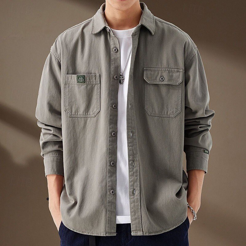 Per uomo camicia cargo Camicia da escursionismo Manica Lunga Collo ripiegato Top Esterno Traspirante Cotone Nero Caffè Grigio Caccia Allenamento Viaggio del 2025 a $51.99 –P1