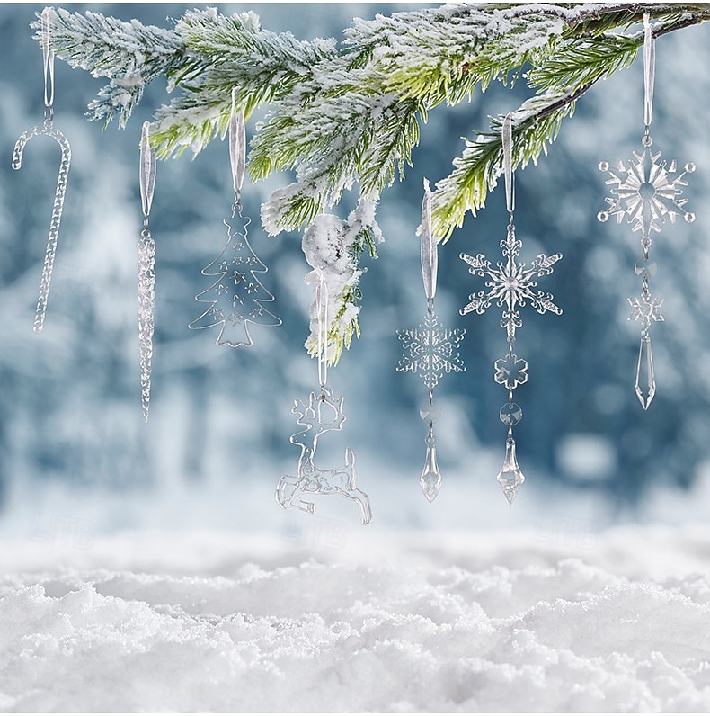 18 ornamente de cristal pentru brad de Crăciun - ornamente de cristal acrilice suspendate în formă de țurțuri de zăpadă de Crăciun pentru brad de Crăciun, articole de petrecere de iarnă pentru Anul 2025 - $17.99 –P8