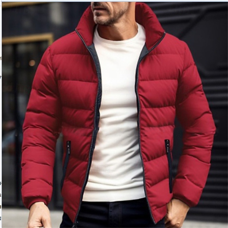 Pánské Zimní kabát Puffer bunda Polstrovaná bunda Kapsy Polyester Dovolená Denní nošení Rande Standardní Módní Na běžné nošení Pohodlné Zahřívací Zima Plná / Jednobarevná Fialová Černá Námořnick 2026 - $22.99 –P4