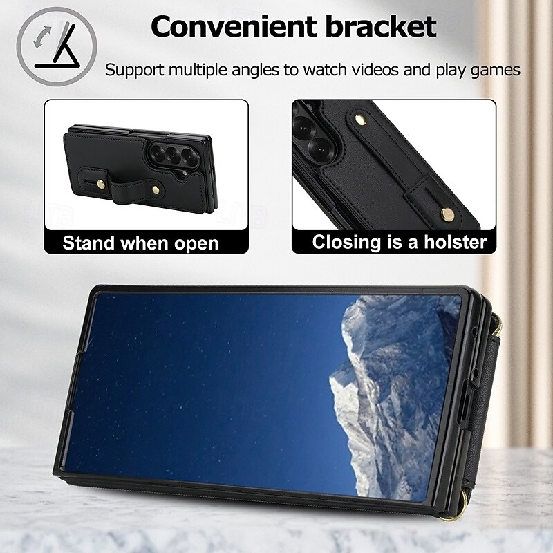 Phone Case For Samsung Galaxy Z Fold 7 Z Fold 6 Z Fold 5 Z Fold 4 with Wrist Strap Kickstand Card Slot Retro TPU PU Leather 2026 - $18.99 –P6